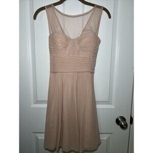 BCBG MAX AZRIA Silk Cocktail Dress Size 2 Blush Pink Illusion Style Phoebe